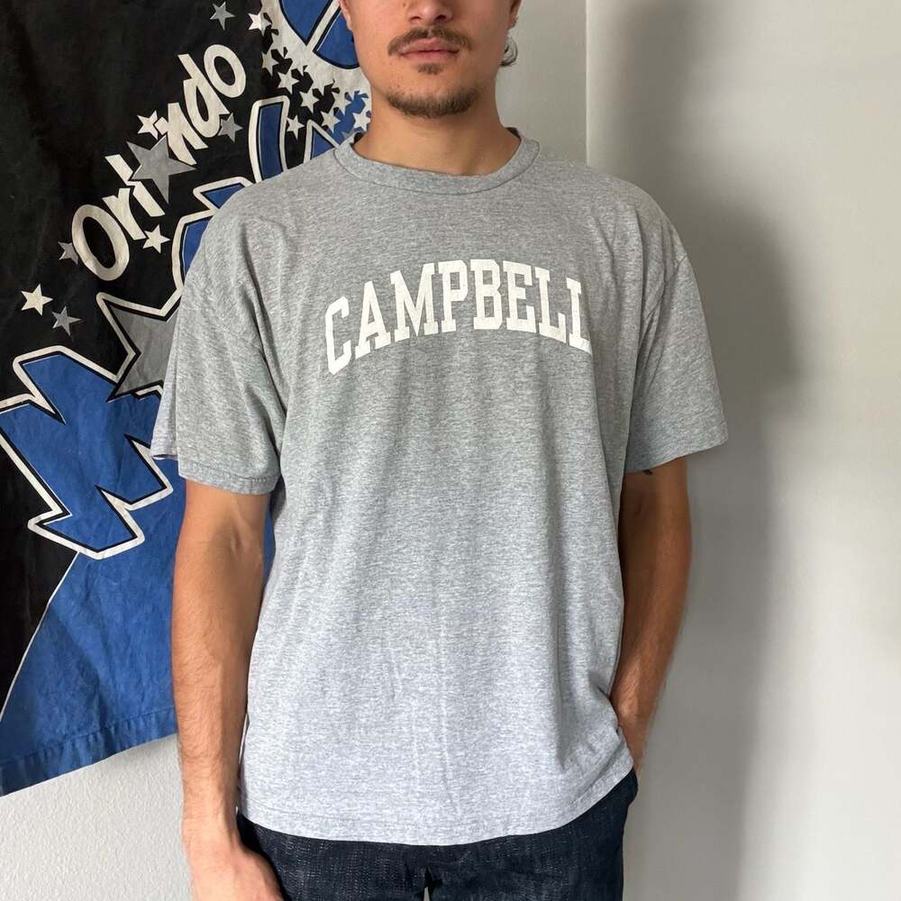 Vintage Yikes! Campbell University Graphic T-Shirt Gray Collegiate Tee Adult XL